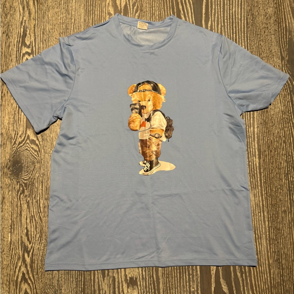 Bundle of Blue T-Shirt and Watermelon Red T-Shirt with Bear Graphic